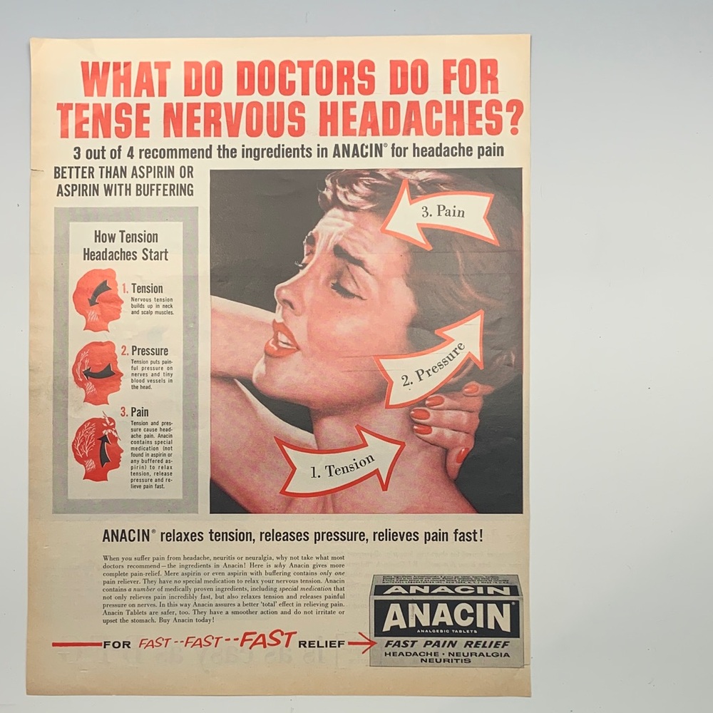 Vintage Anacin Headache Relief Advertisement from “Look Magazine Oct 25, 1960